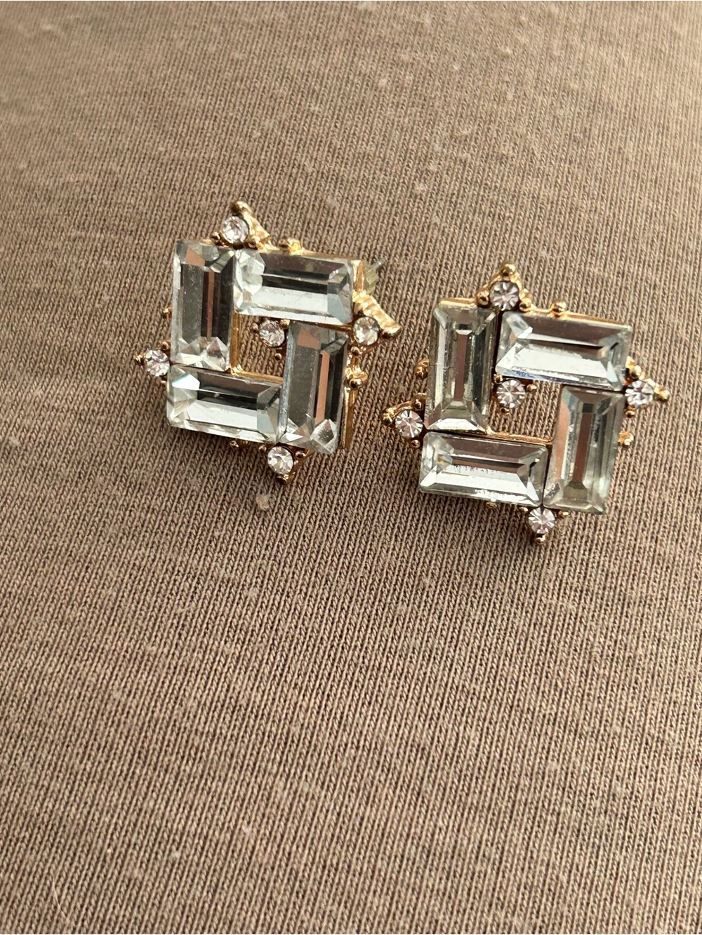 5/$25 Gold-Tone Clear Crystal Square stud-Earrings - Picture 2 of 5
